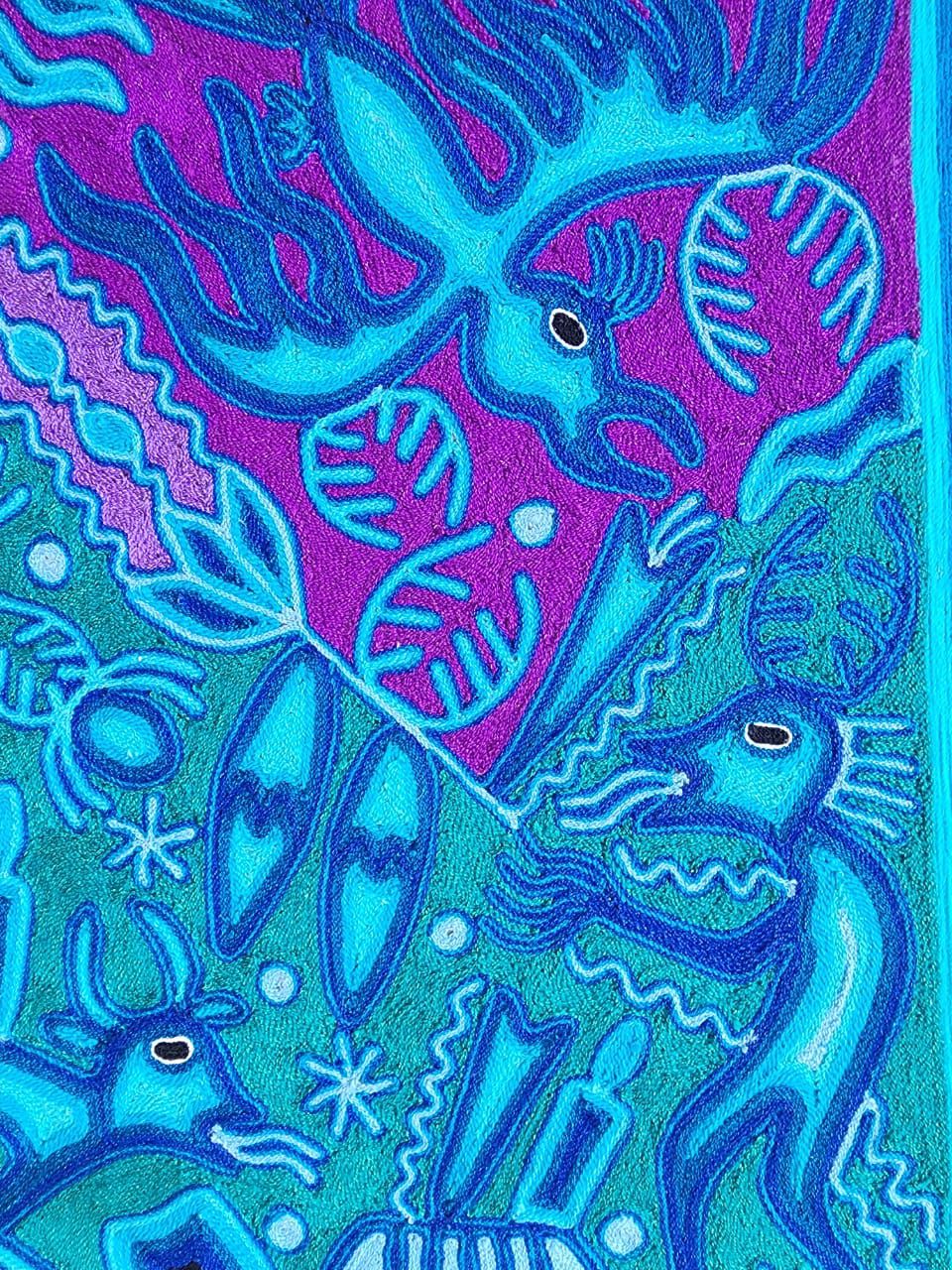 Huichol Indian Mexican Folk Art Yarn Painting by Fidencio Benitez PP8596