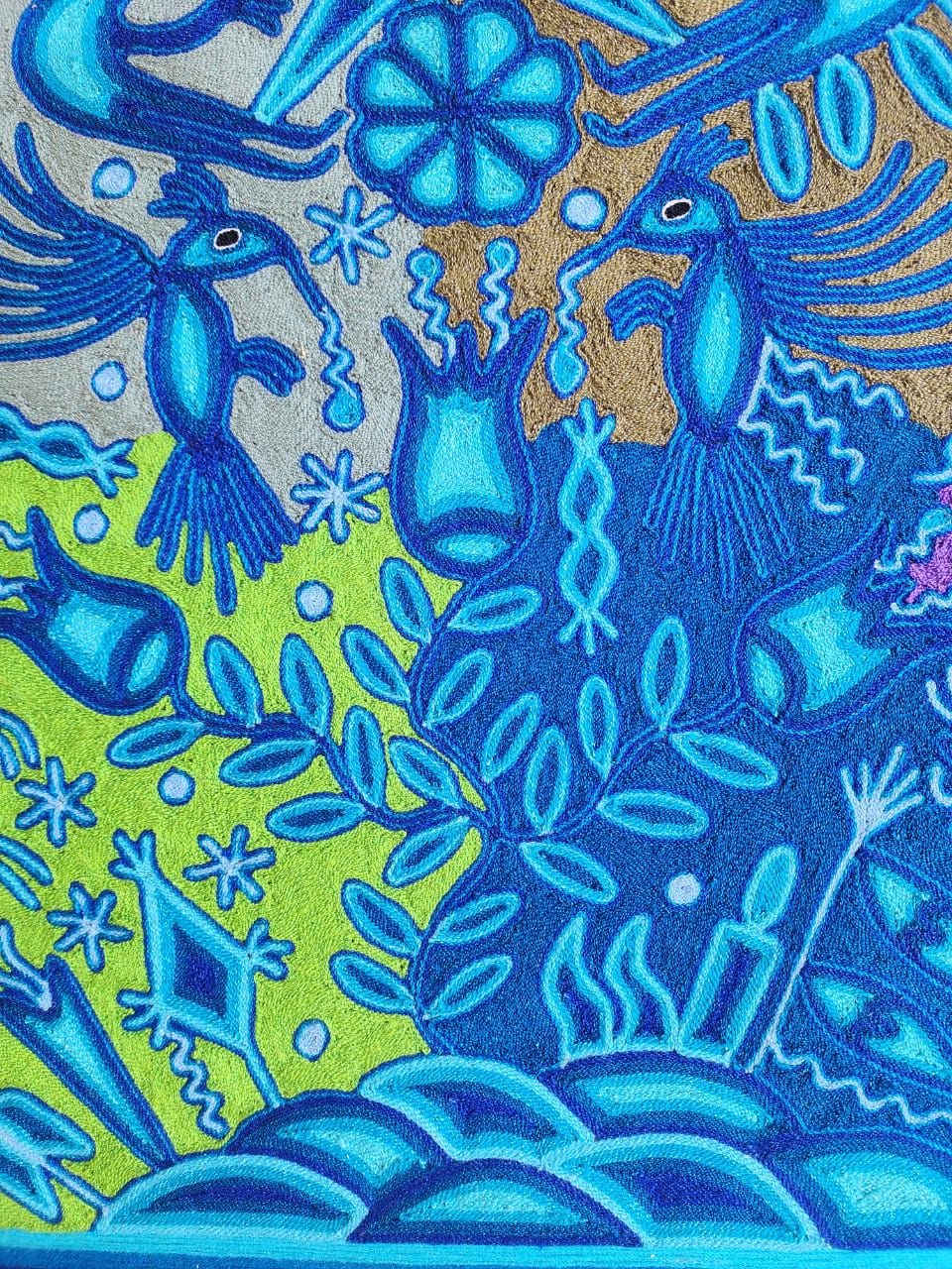 Huichol Indian Mexican Folk Art Yarn Painting by Fidencio Benitez PP8596