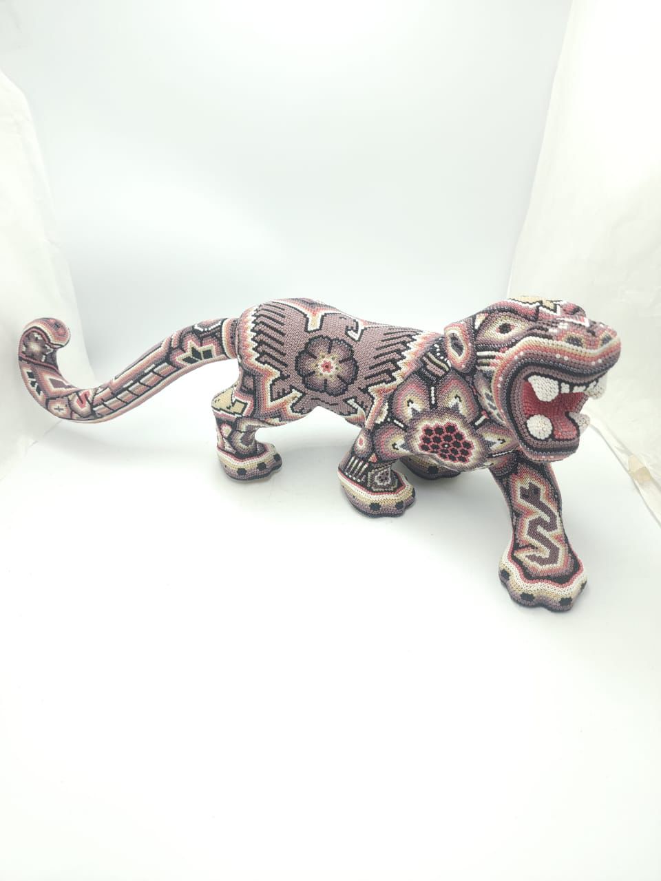 Mexican Huichol Hand Beaded Art, Jaguar By Isandro Villa Lopez PP8609