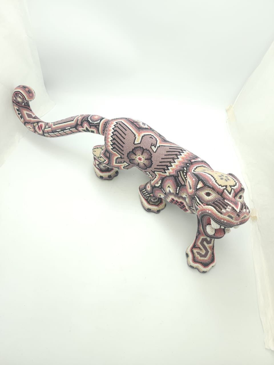 Mexican Huichol Hand Beaded Art, Jaguar By Isandro Villa Lopez PP8609