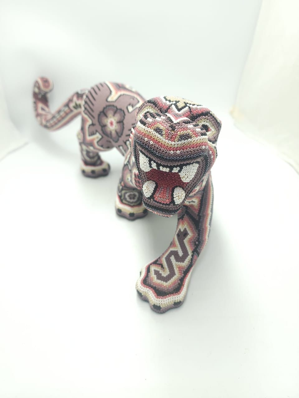 Mexican Huichol Hand Beaded Art, Jaguar By Isandro Villa Lopez PP8609
