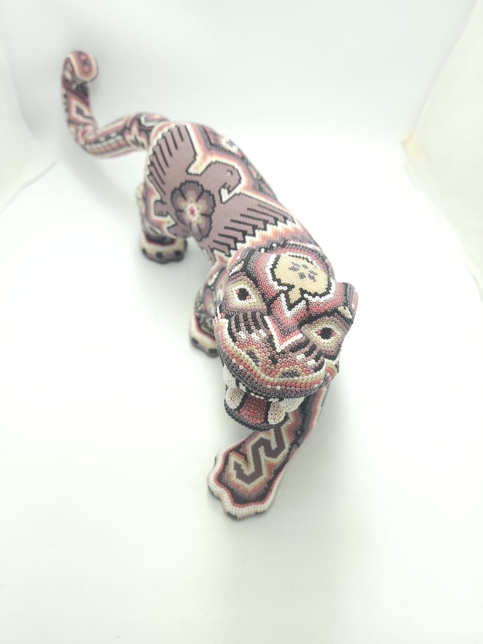 Mexican Huichol Hand Beaded Art, Jaguar By Isandro Villa Lopez PP8609