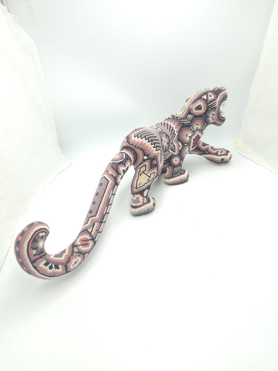 Mexican Huichol Hand Beaded Art, Jaguar By Isandro Villa Lopez PP8609