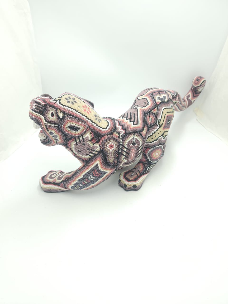 Mexican Huichol Hand Beaded Art, Jaguar By Isandro Villa Lopez PP8609