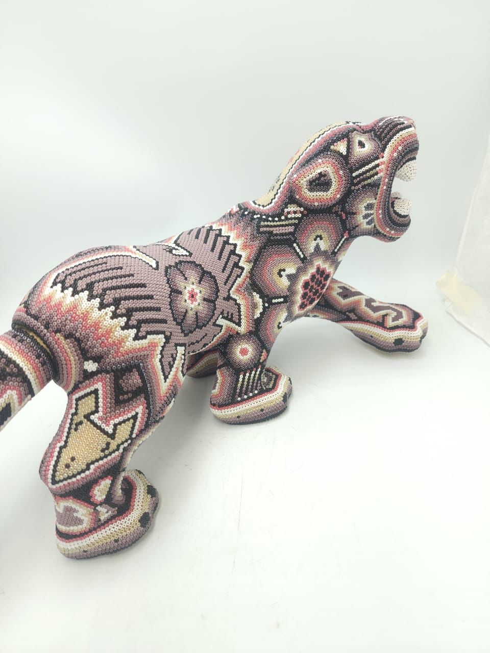 Mexican Huichol Hand Beaded Art, Jaguar By Isandro Villa Lopez PP8609