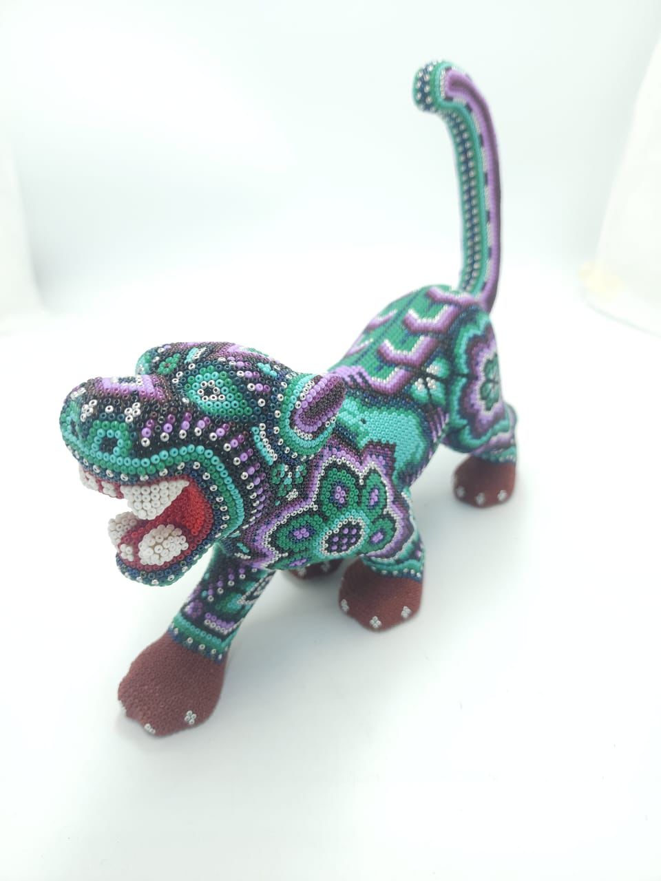Mexican Huichol Hand Beaded Art, Jaguar By Isandro Villa Lopez PP8610