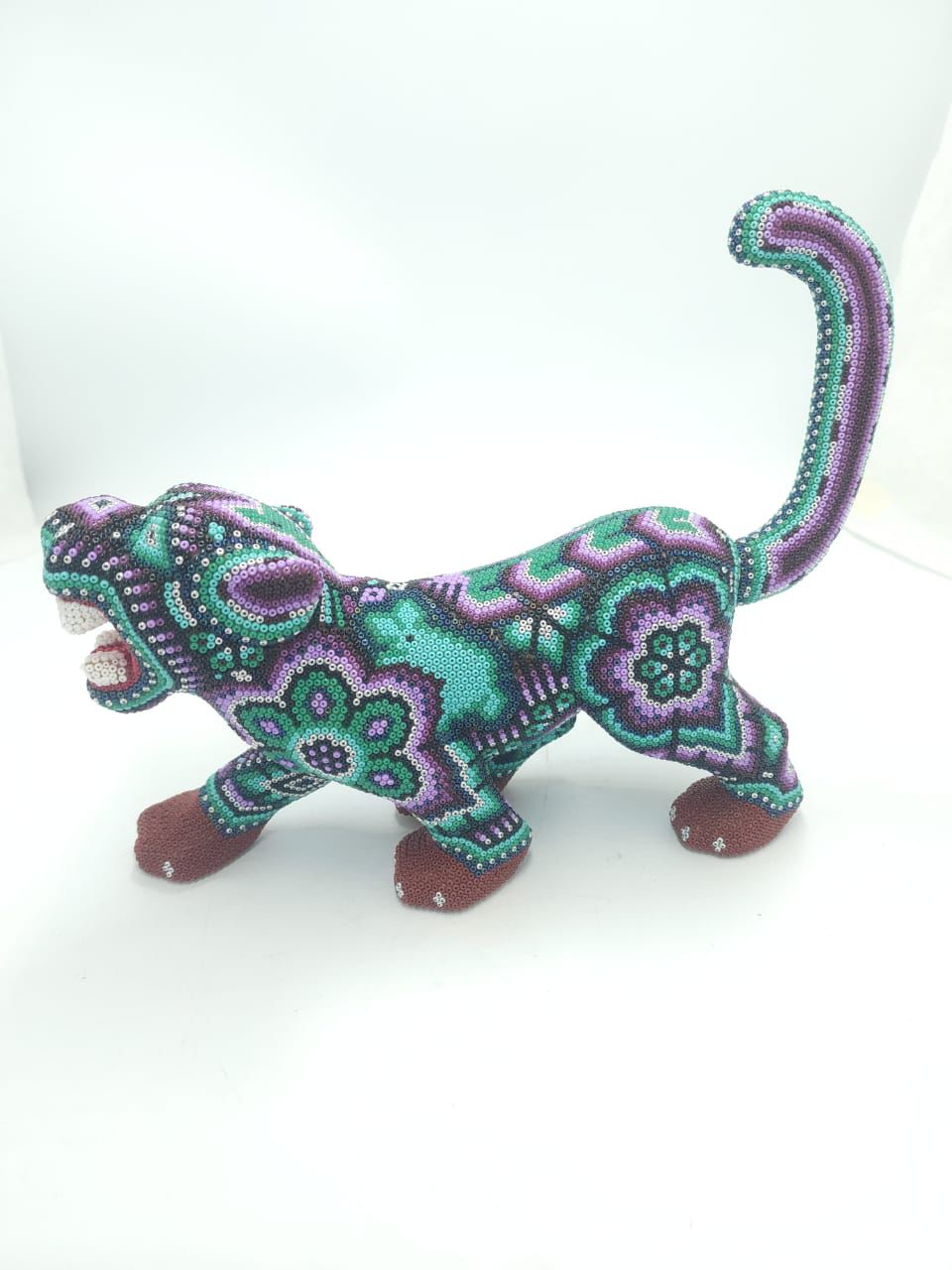 Mexican Huichol Hand Beaded Art, Jaguar By Isandro Villa Lopez PP8610