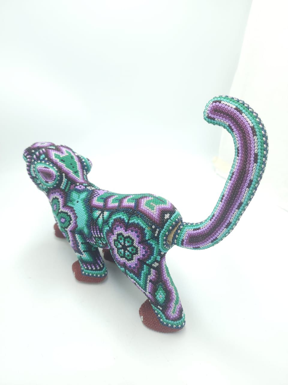 Mexican Huichol Hand Beaded Art, Jaguar By Isandro Villa Lopez PP8610
