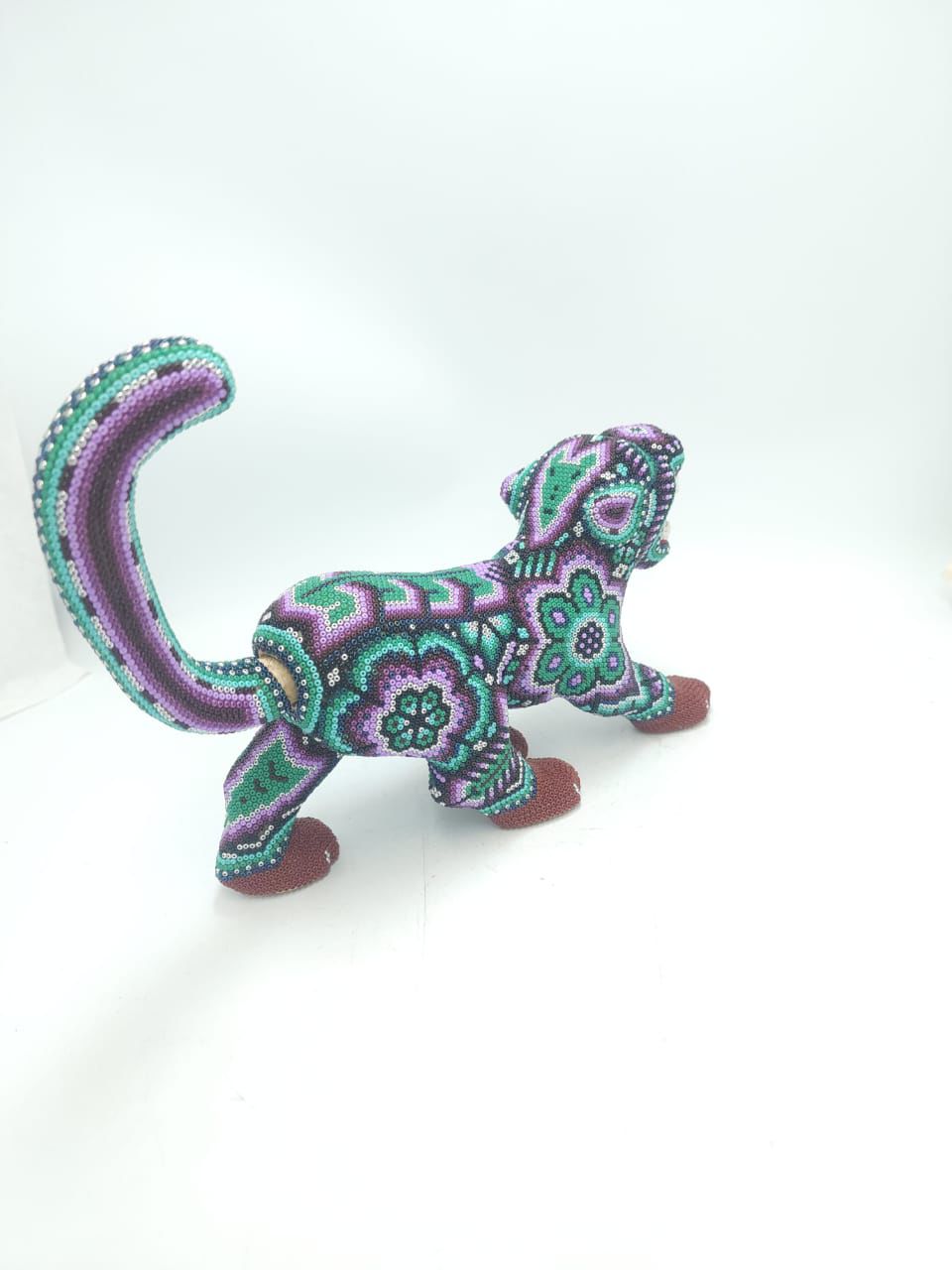 Mexican Huichol Hand Beaded Art, Jaguar By Isandro Villa Lopez PP8610