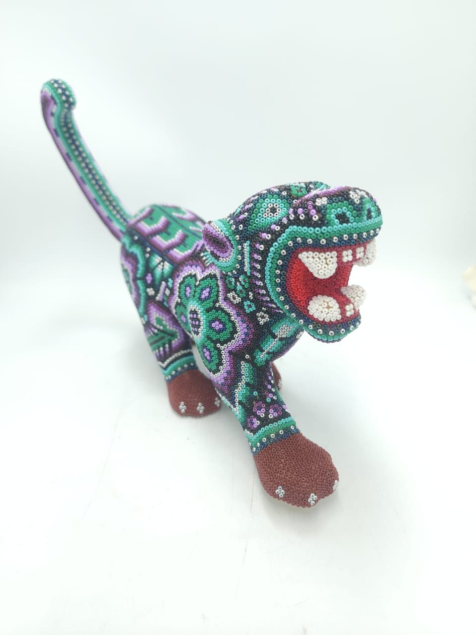 Mexican Huichol Hand Beaded Art, Jaguar By Isandro Villa Lopez PP8610