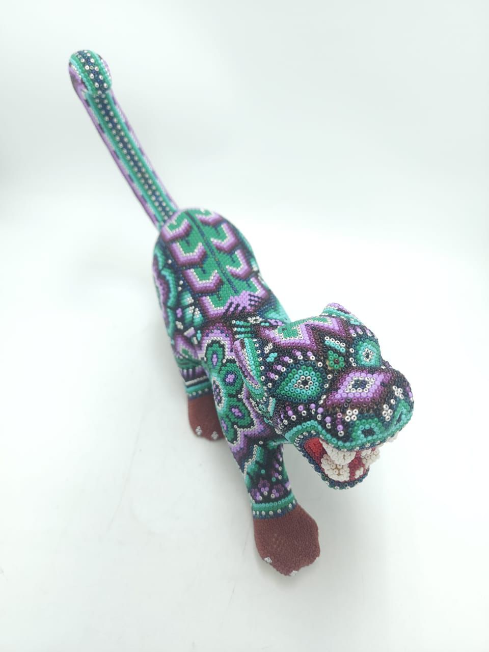 Mexican Huichol Hand Beaded Art, Jaguar By Isandro Villa Lopez PP8610