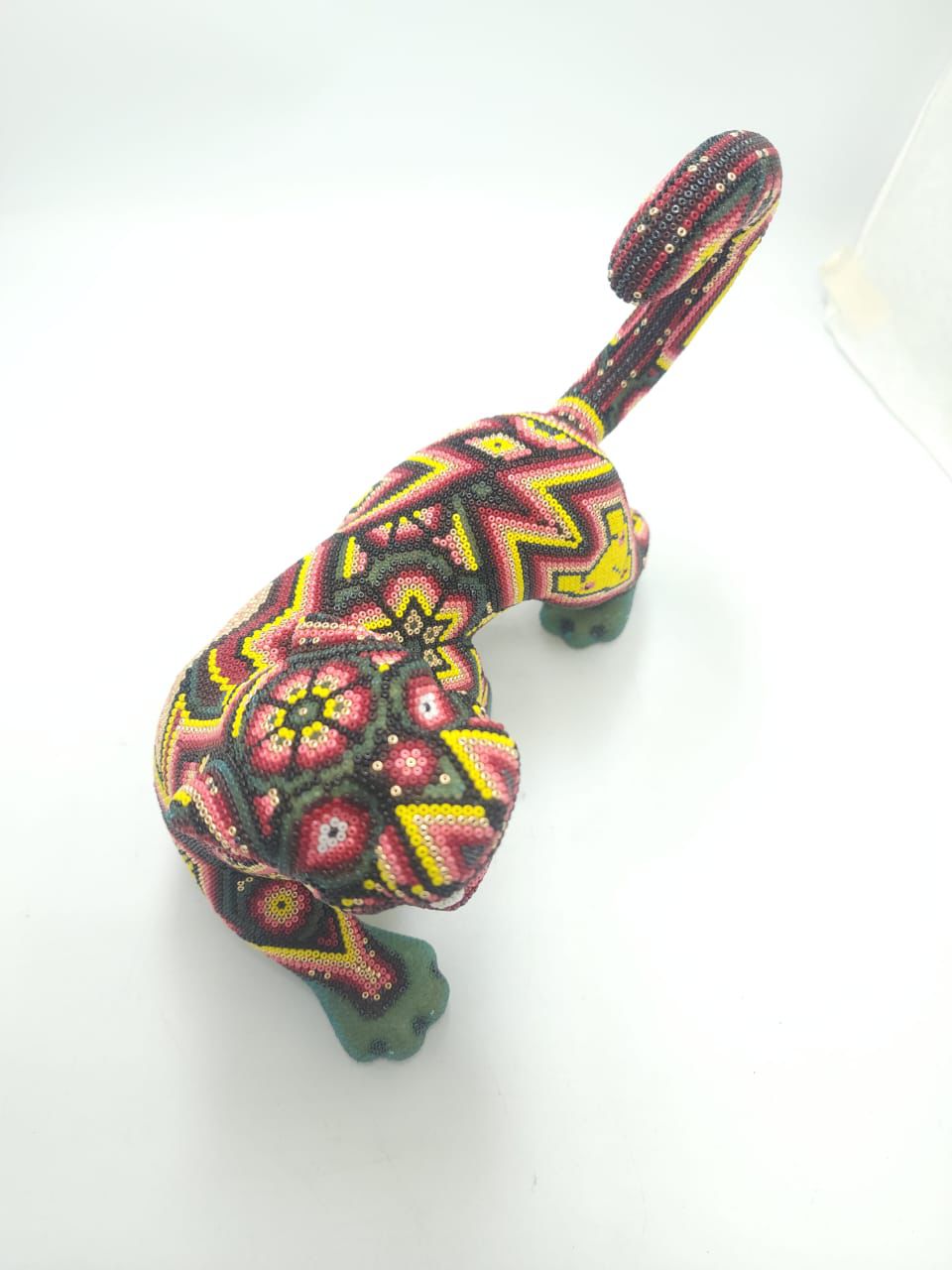 Mexican Huichol Hand Beaded Art, Jaguar By Isandro Villa Lopez PP8611