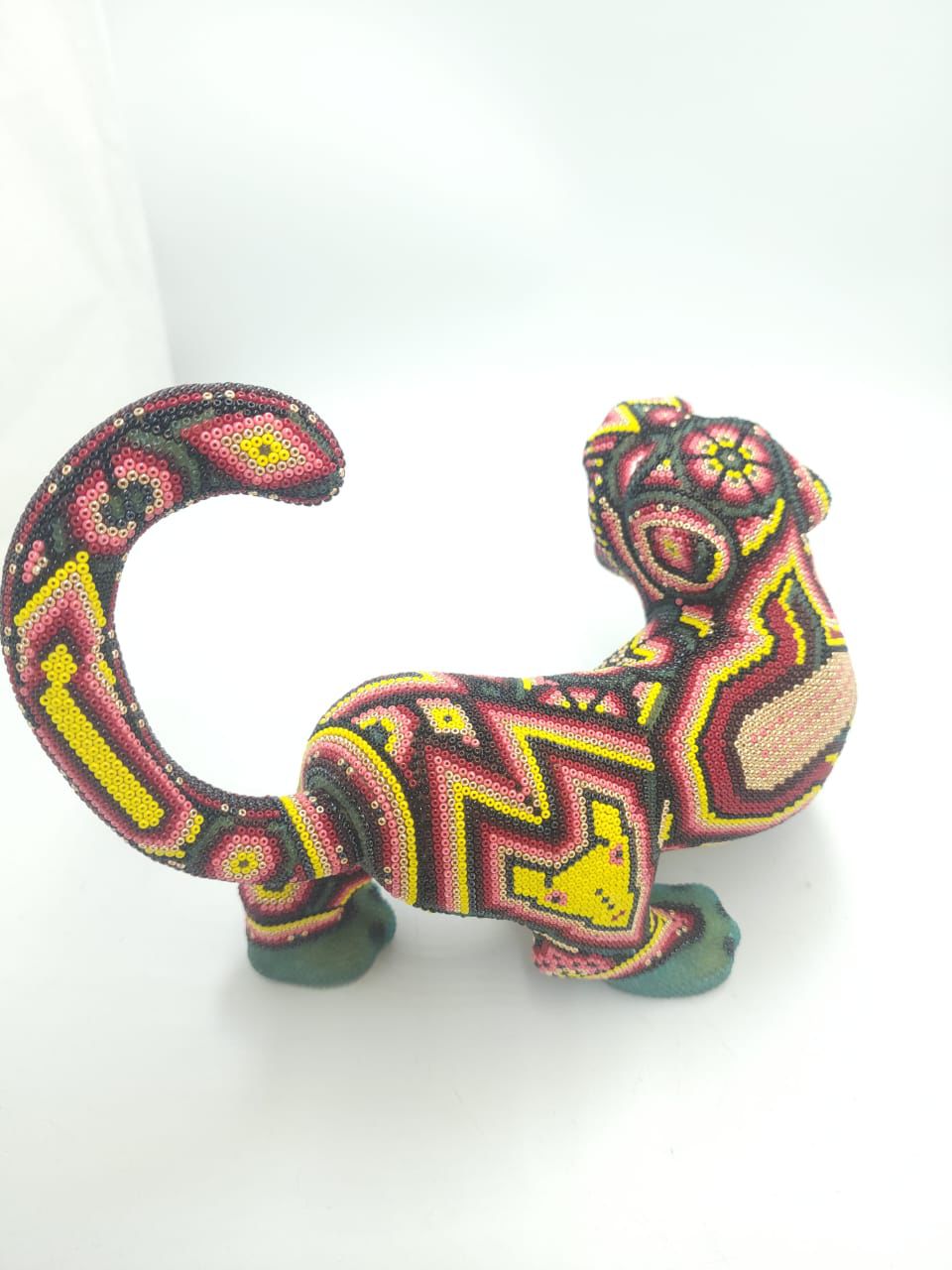 Mexican Huichol Hand Beaded Art, Jaguar By Isandro Villa Lopez PP8611