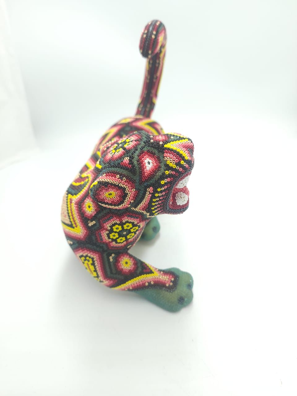 Mexican Huichol Hand Beaded Art, Jaguar By Isandro Villa Lopez PP8611