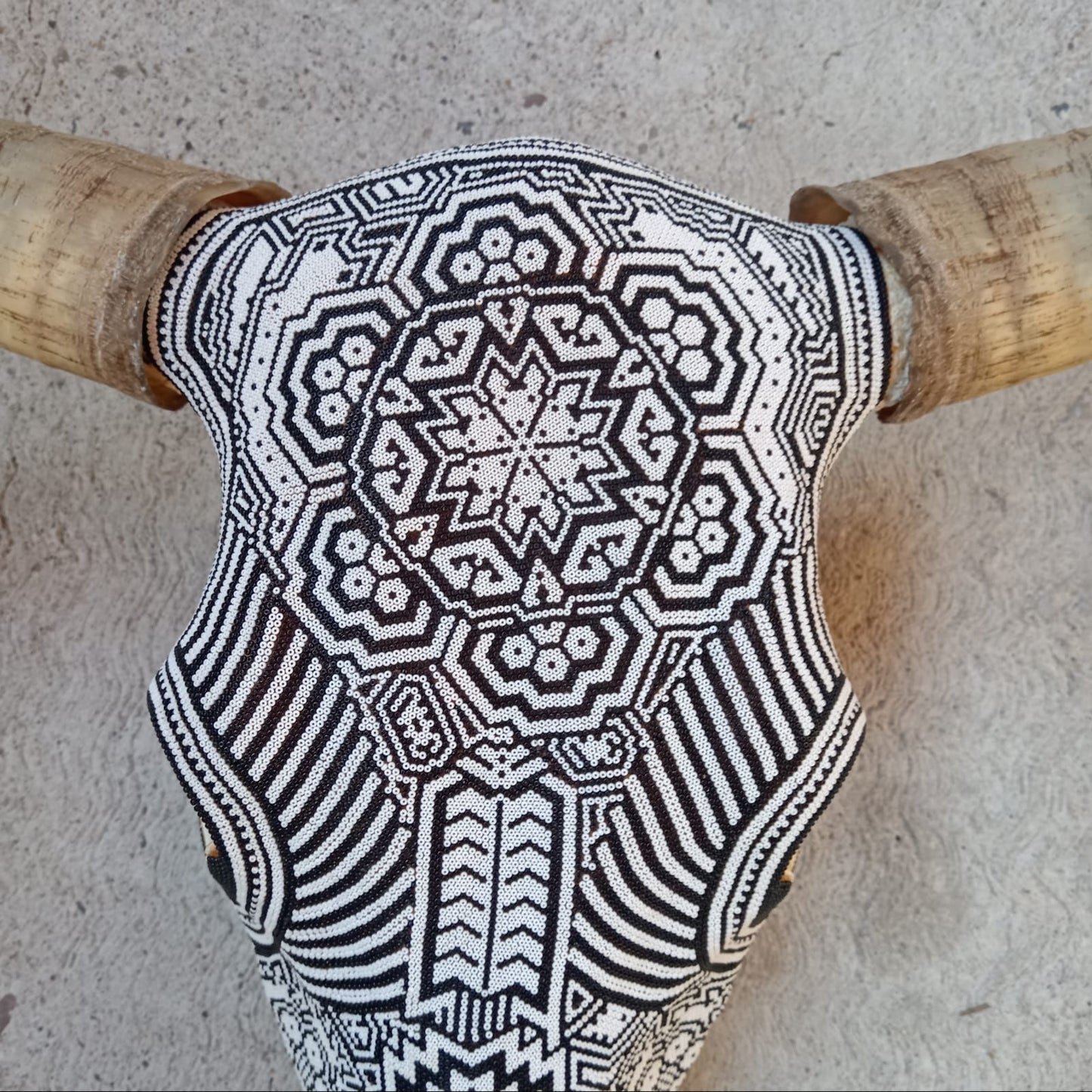 Huichol Bead Art Mexican Folk Art,  Bull Skull By Mayola Villa Lopez PP8612 Oaxaca