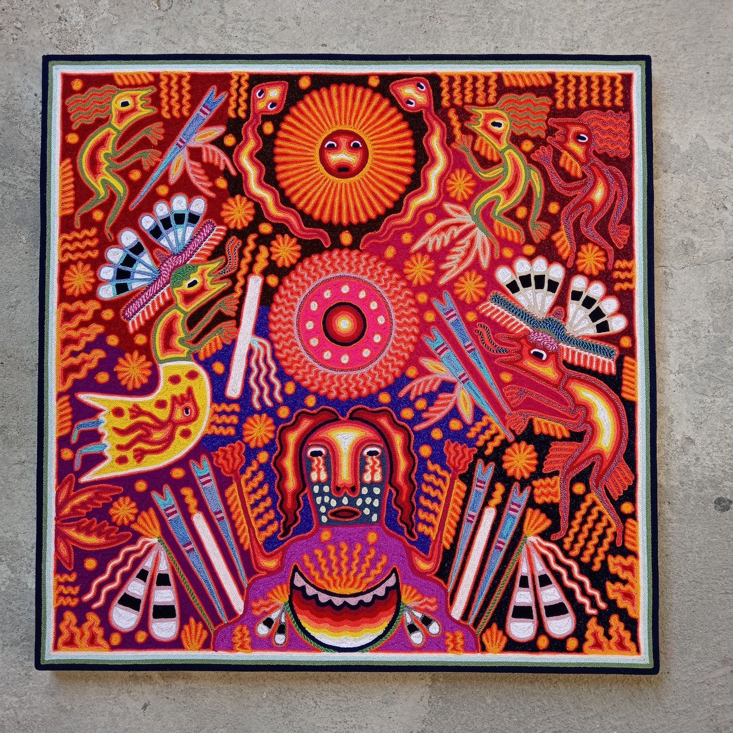 Huichol Mexican Folk Art Yarn Painting  By Maximino Renteria PP8614