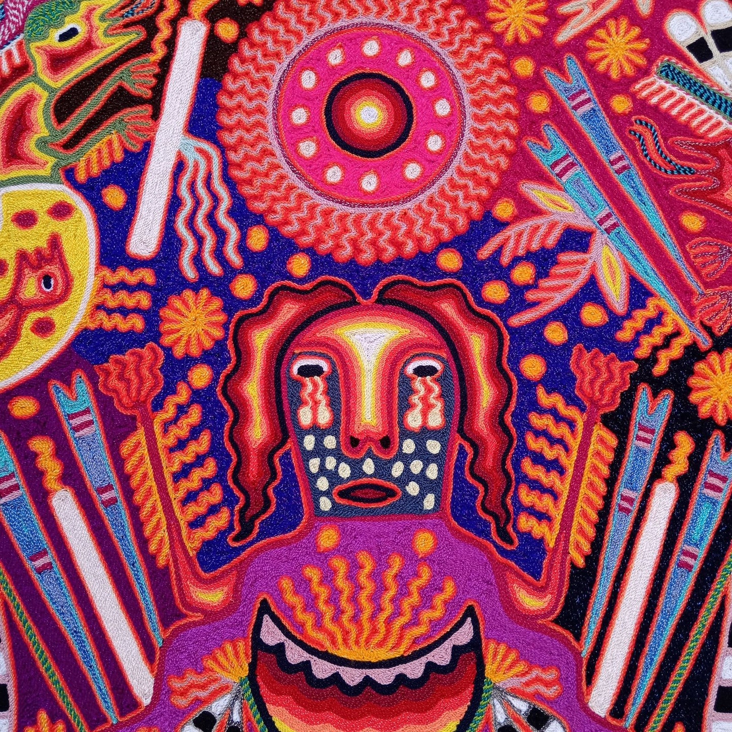 Huichol Mexican Folk Art Yarn Painting  By Maximino Renteria PP8614