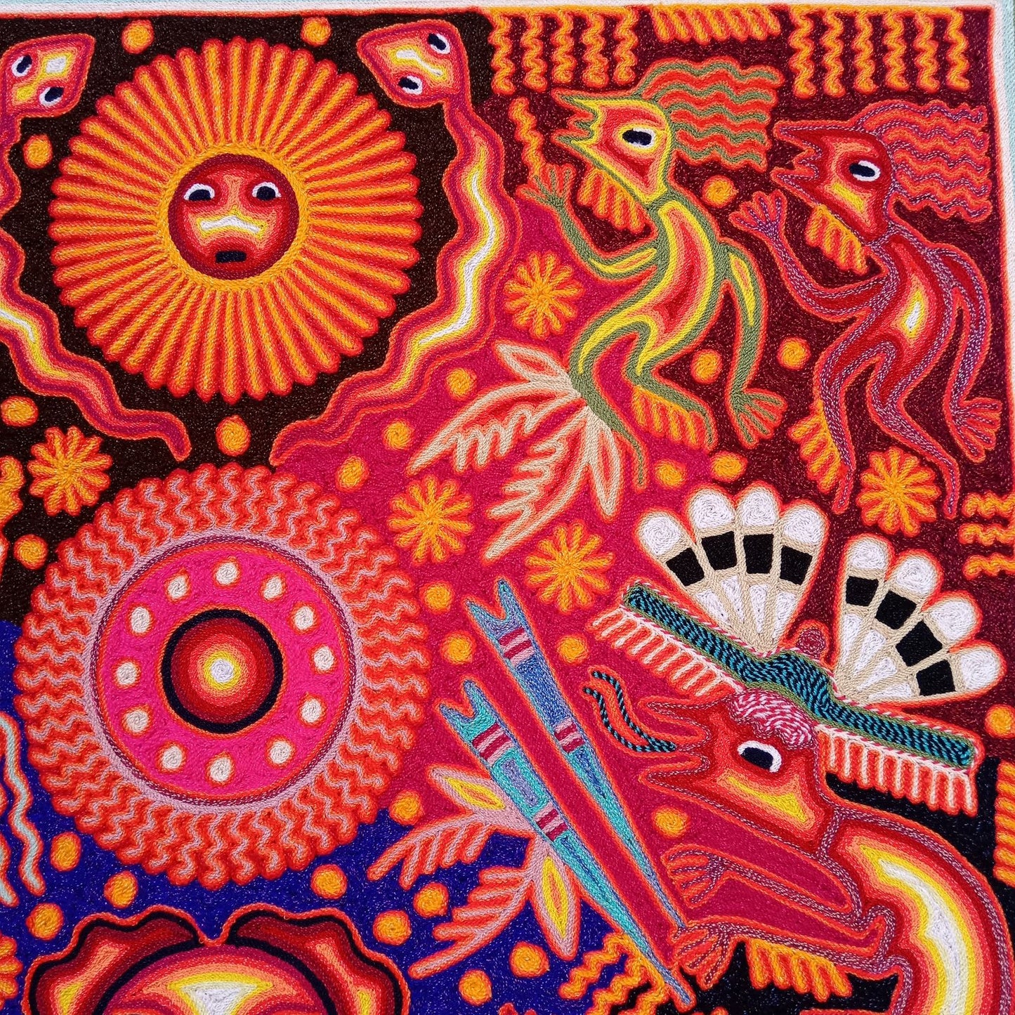 Huichol Mexican Folk Art Yarn Painting  By Maximino Renteria PP8614