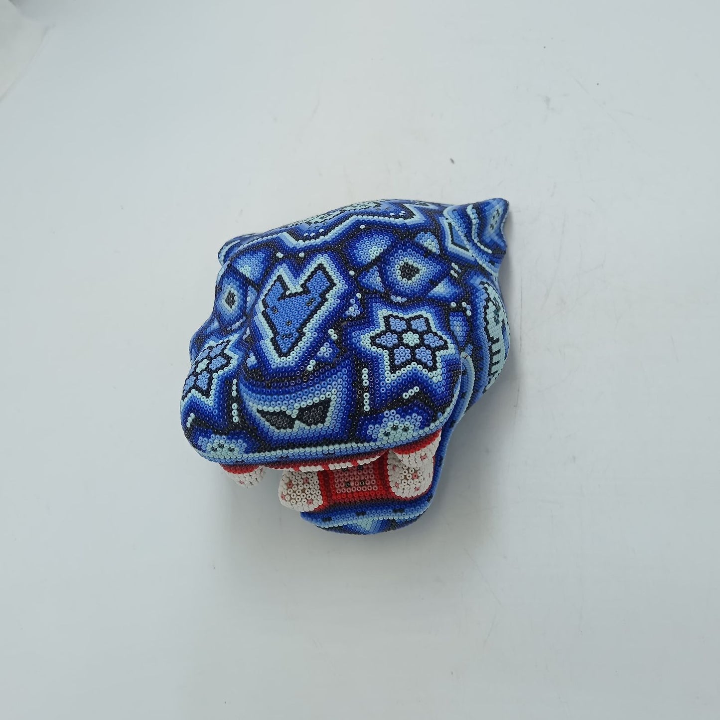 Huichol Mexican Hand Beaded Jaguar Head By Isandro Villa Lopez PP8617 Oaxaca