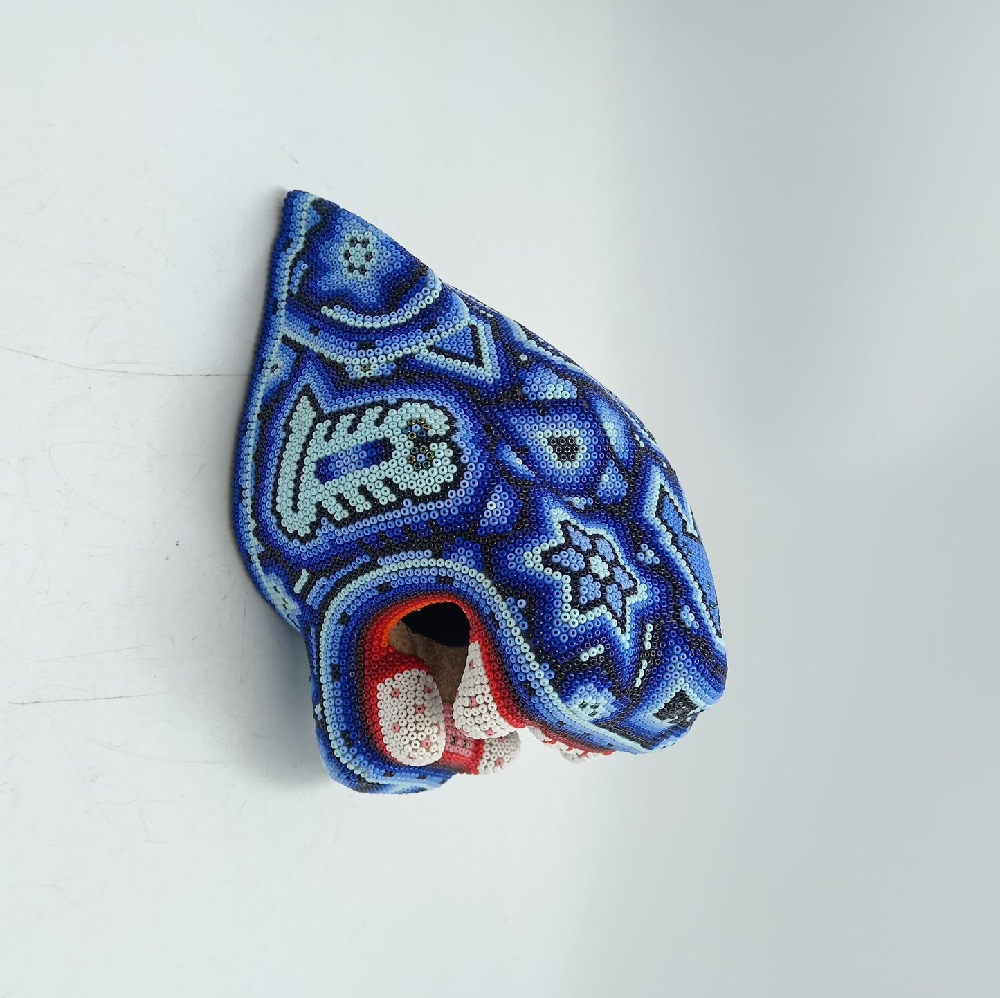 Huichol Mexican Hand Beaded Jaguar Head By Isandro Villa Lopez PP8617 Oaxaca