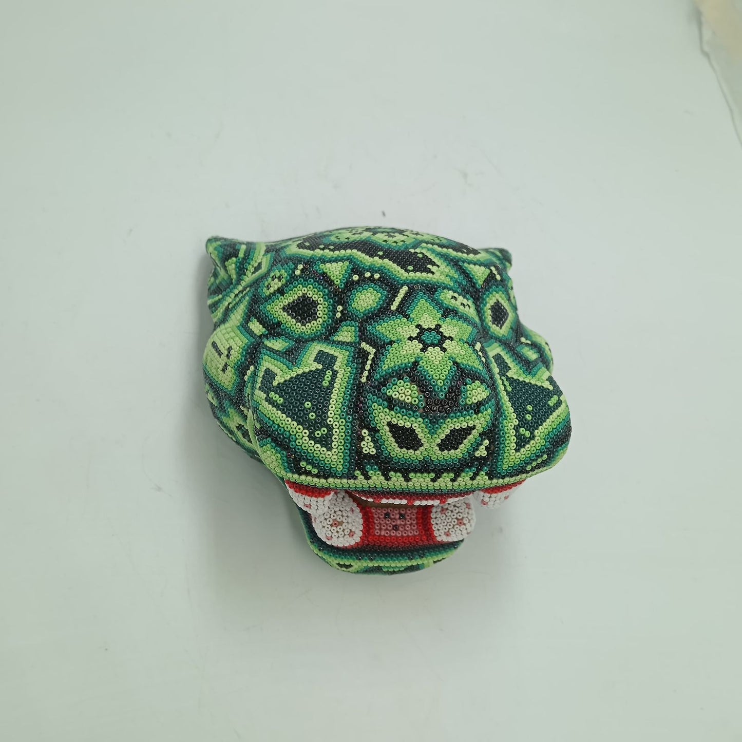 Huichol Mexican Hand Beaded Jaguar Head By Isandro Villa Lopez PP8618 Oaxaca