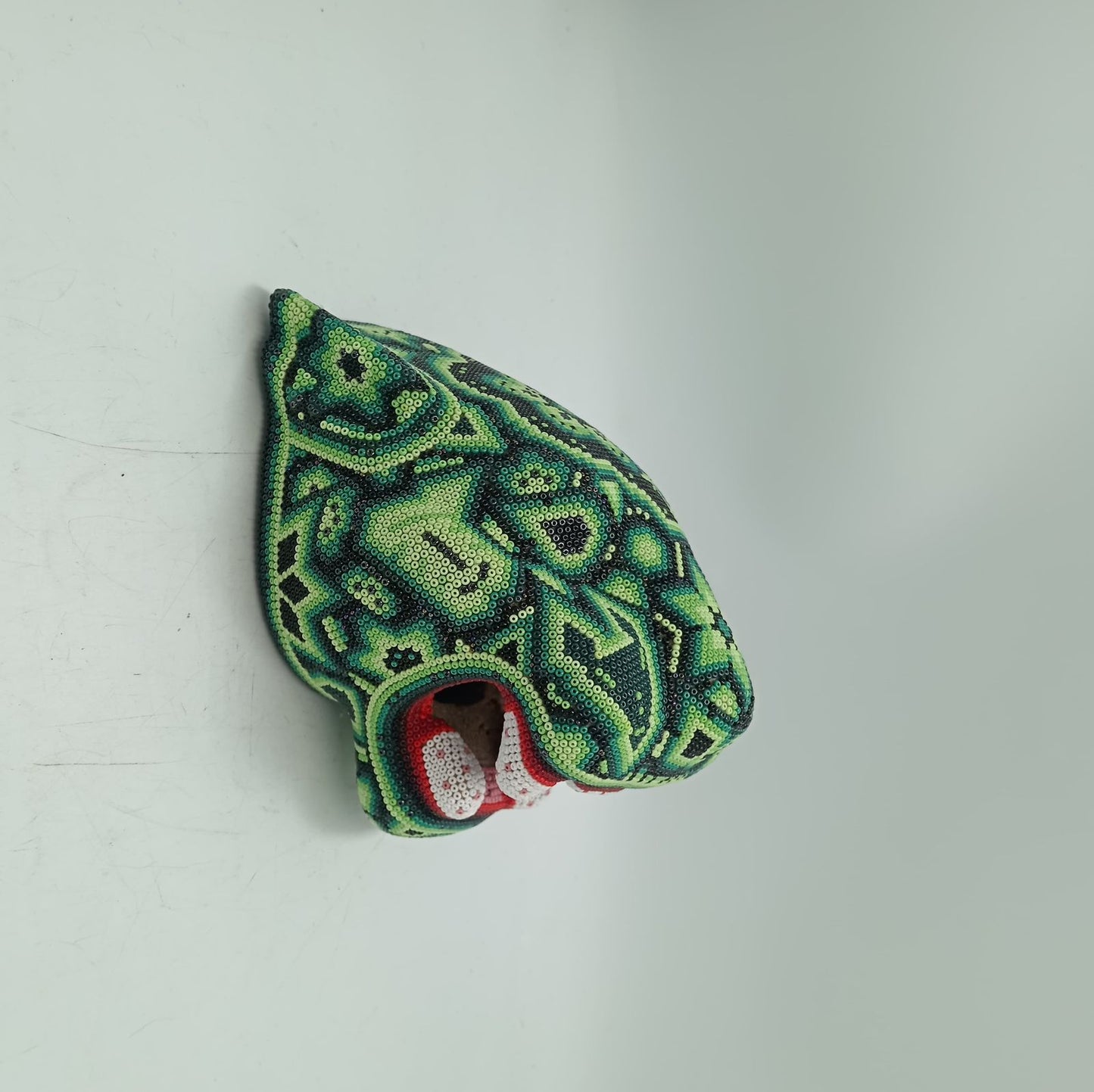 Huichol Mexican Hand Beaded Jaguar Head By Isandro Villa Lopez PP8618 Oaxaca