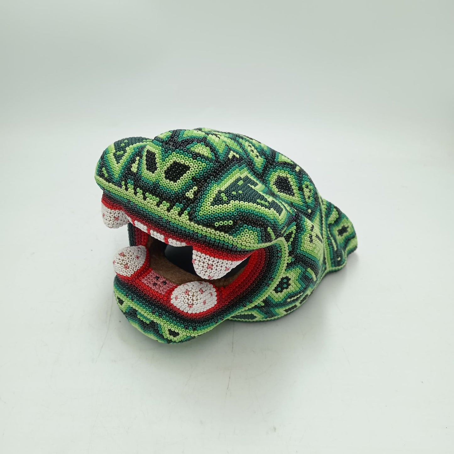 Huichol Mexican Hand Beaded Jaguar Head By Isandro Villa Lopez PP8618 Oaxaca