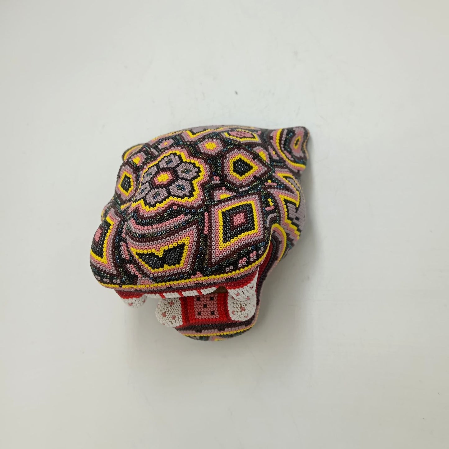 Huichol Mexican Hand Beaded Jaguar Head By Isandro Villa Lopez PP8619 Oaxaca