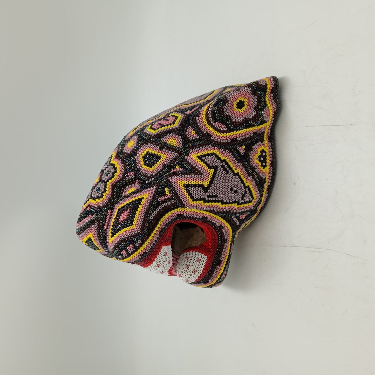 Huichol Mexican Hand Beaded Jaguar Head By Isandro Villa Lopez PP8619 Oaxaca