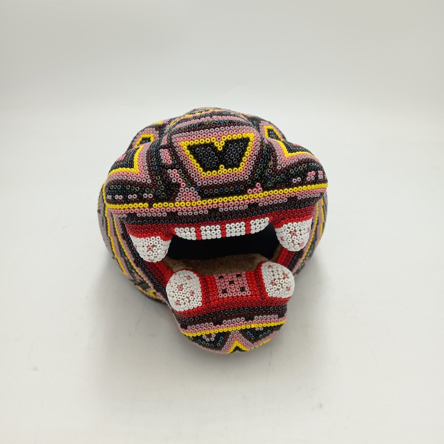 Huichol Mexican Hand Beaded Jaguar Head By Isandro Villa Lopez PP8619 Oaxaca
