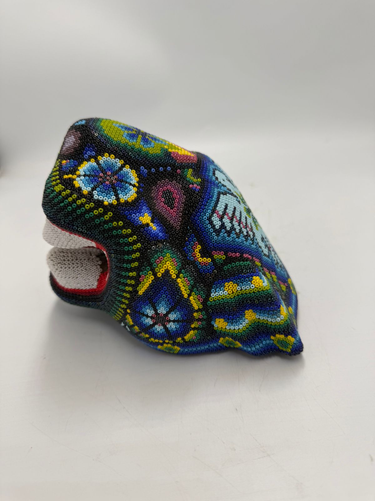 Mexican Huichol Hand Beaded Jaguar Head By Octaviano Villa Lopez PP8616 Oaxaca