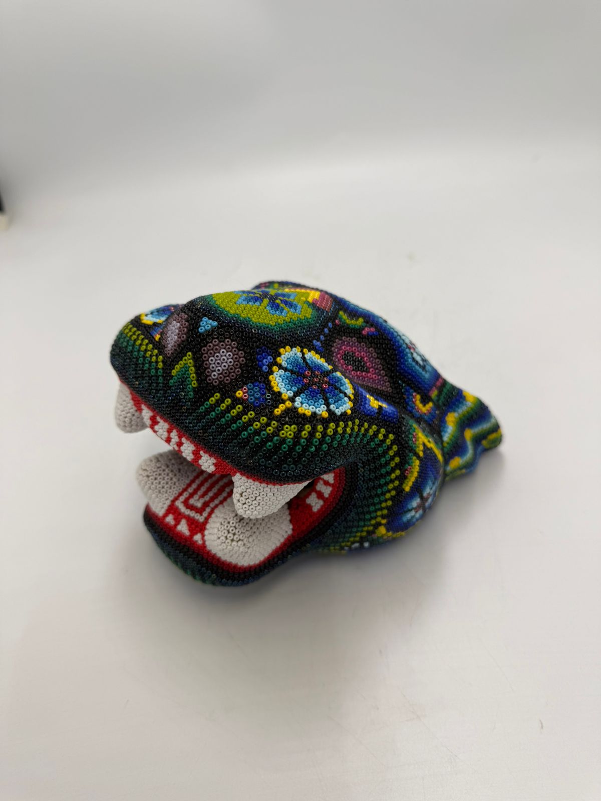 Mexican Huichol Hand Beaded Jaguar Head By Octaviano Villa Lopez PP8616 Oaxaca