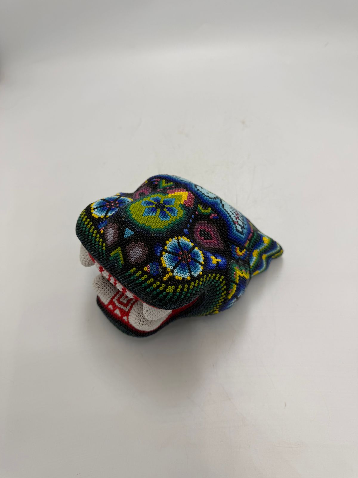 Mexican Huichol Hand Beaded Jaguar Head By Octaviano Villa Lopez PP8616 Oaxaca
