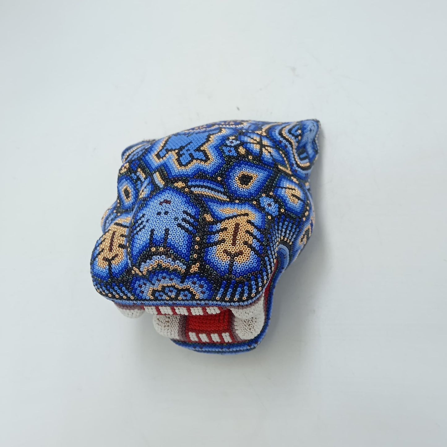 Huichol Mexican Hand Beaded Jaguar Head By Isandro Villa Lopez PP8627