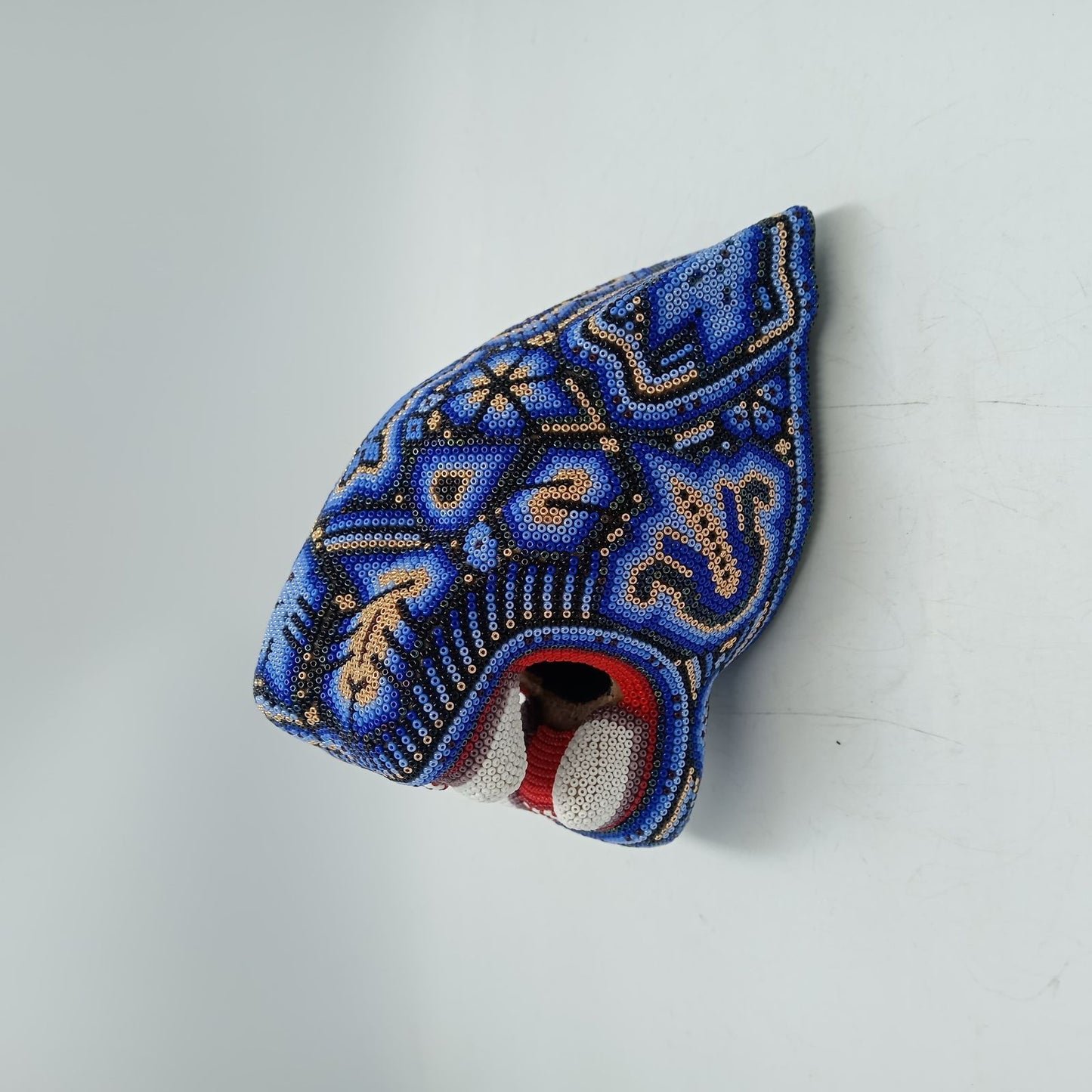 Huichol Mexican Hand Beaded Jaguar Head By Isandro Villa Lopez PP8627