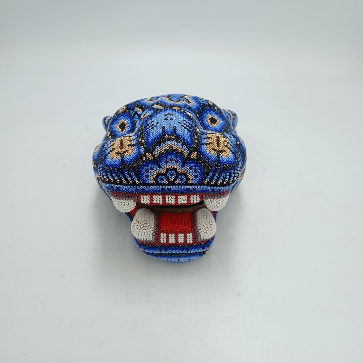 Huichol Mexican Hand Beaded Jaguar Head By Isandro Villa Lopez PP8627