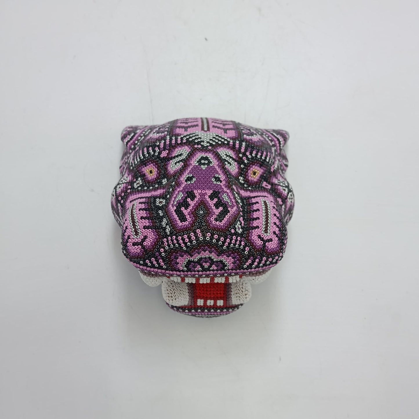Huichol Mexican Hand Beaded Jaguar Head By Isandro Villa Lopez PP8629