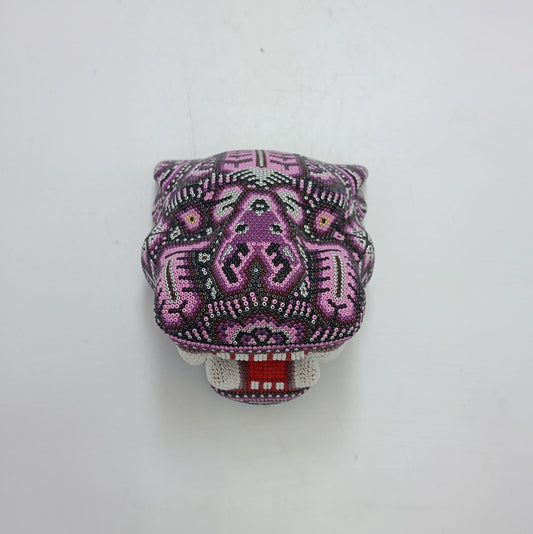 Huichol Mexican Hand Beaded Jaguar Head By Isandro Villa Lopez PP8629