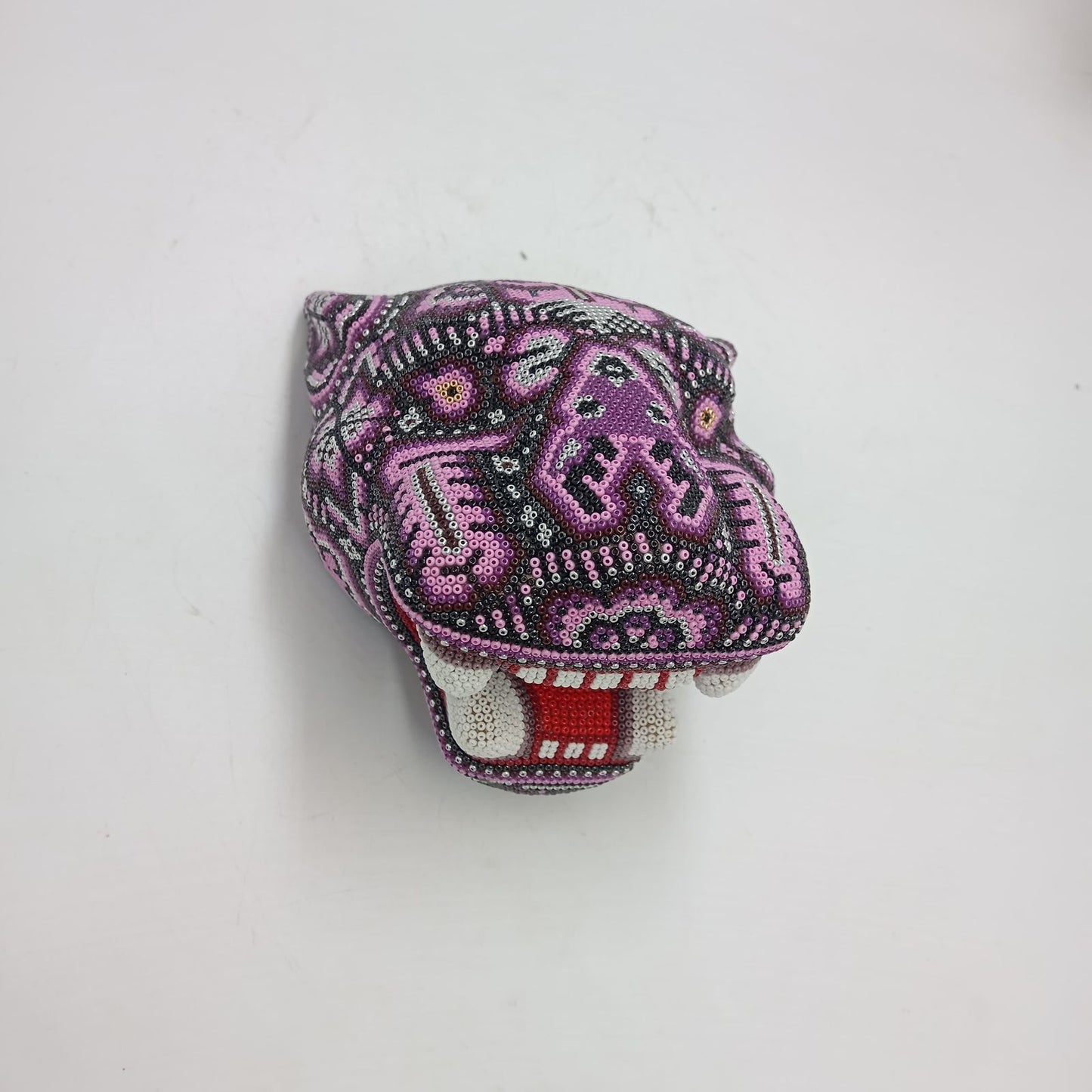 Huichol Mexican Hand Beaded Jaguar Head By Isandro Villa Lopez PP8629