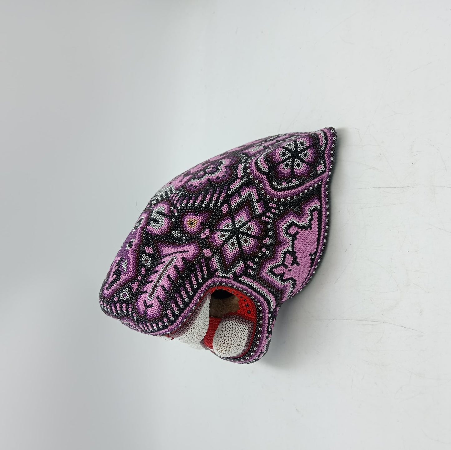 Huichol Mexican Hand Beaded Jaguar Head By Isandro Villa Lopez PP8629