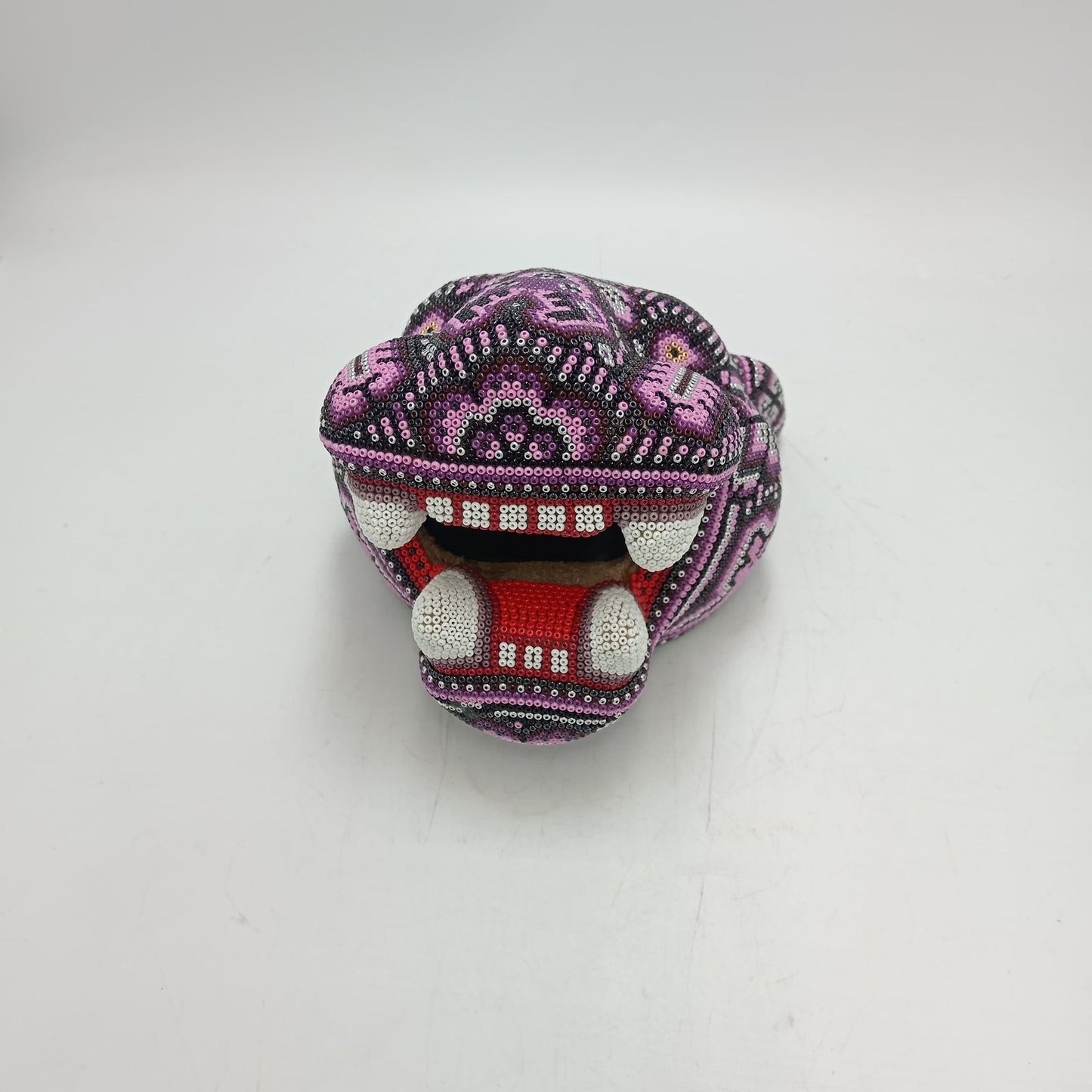 Huichol Mexican Hand Beaded Jaguar Head By Isandro Villa Lopez PP8629