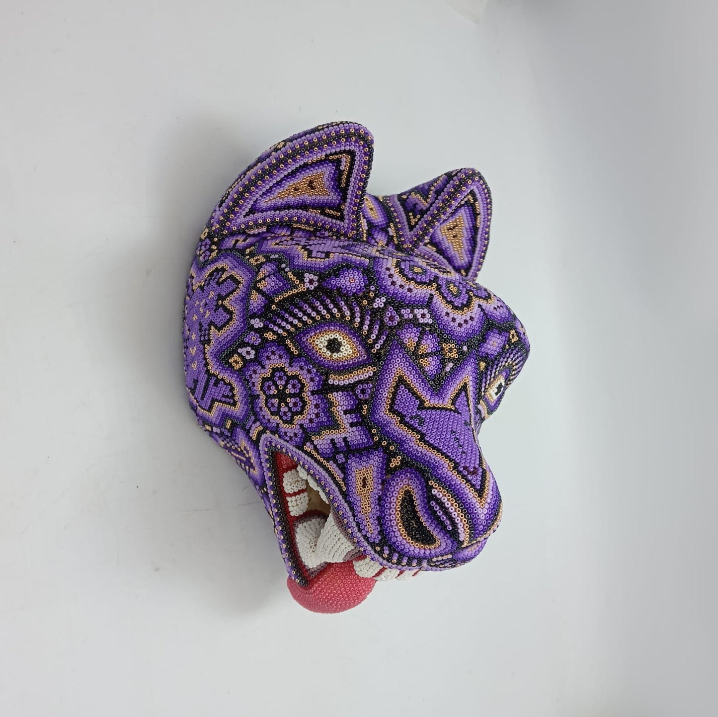 Huichol Mexican Hand Beaded Wolf Head By Isandro Villa Lopez PP8631