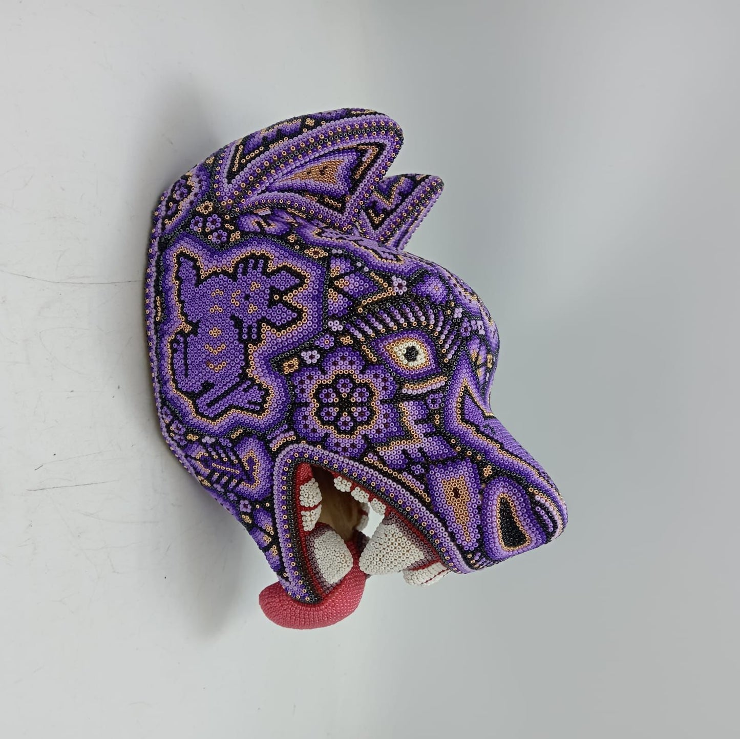 Huichol Mexican Hand Beaded Wolf Head By Isandro Villa Lopez PP8631