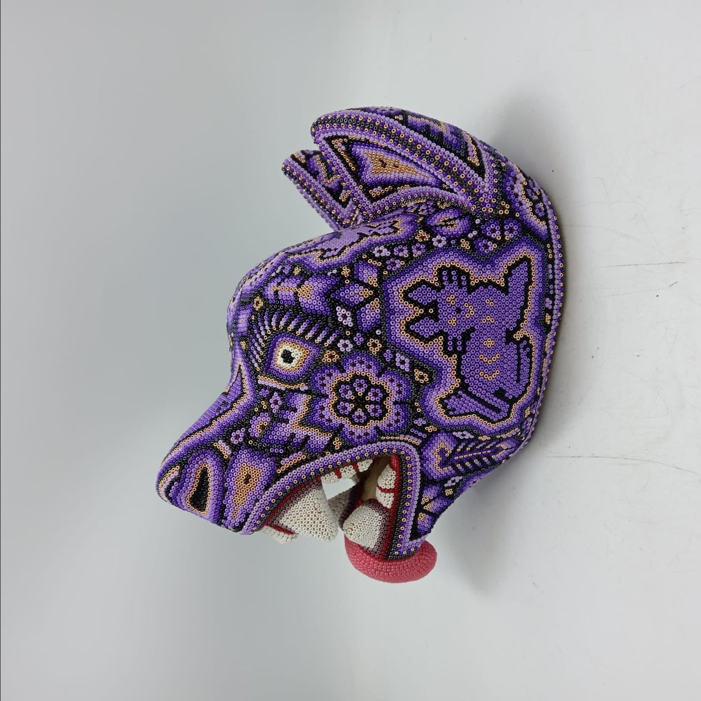 Huichol Mexican Hand Beaded Wolf Head By Isandro Villa Lopez PP8631