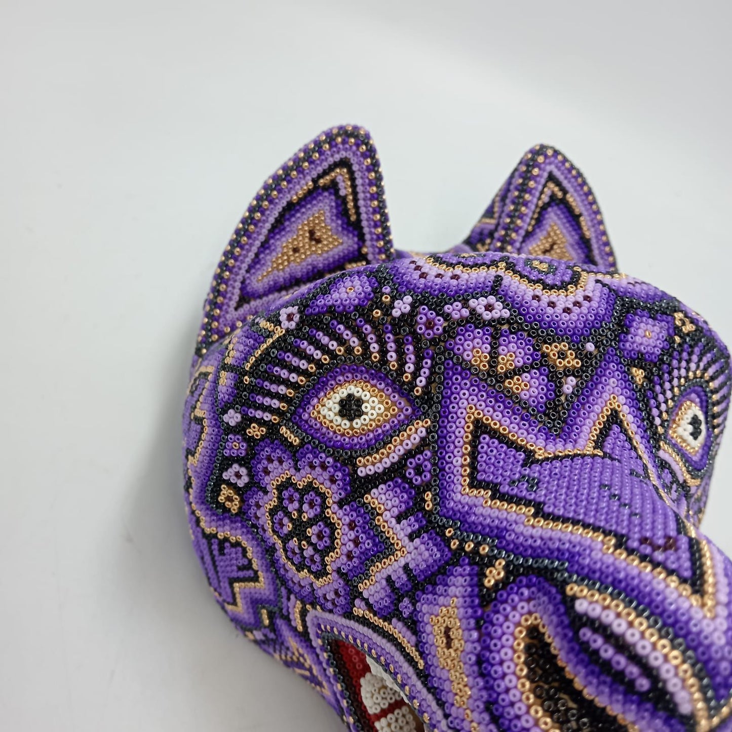 Huichol Mexican Hand Beaded Wolf Head By Isandro Villa Lopez PP8631