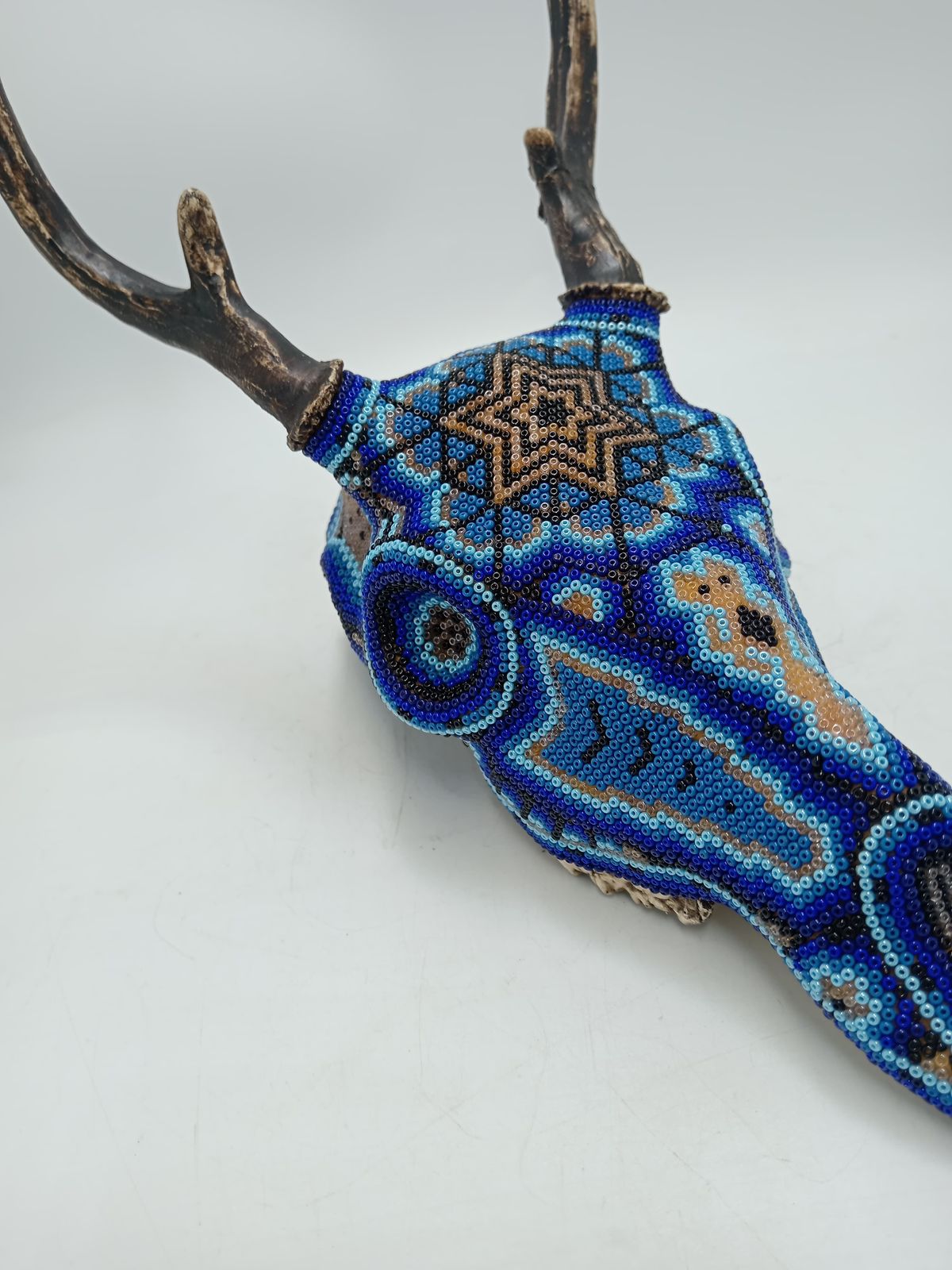 Huichol Indian Cast Resin Deer Skull Beaded By Mayola Villa Lopez PP8632