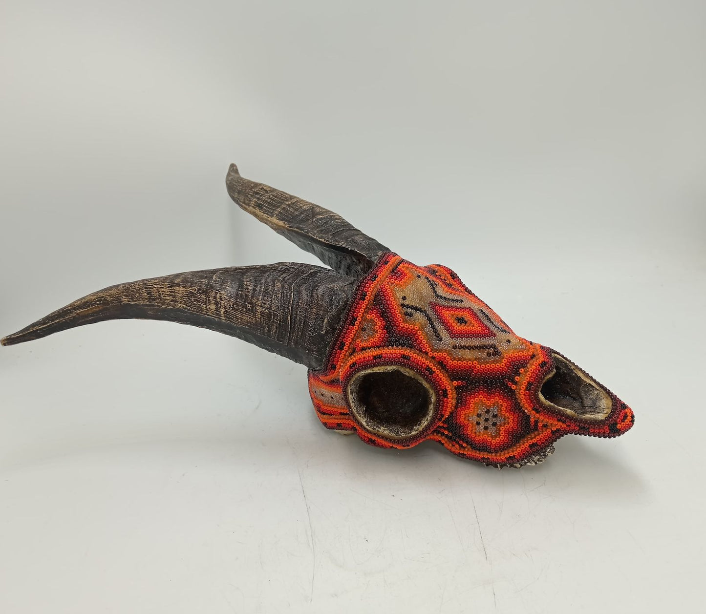 Beaded Huichol Mexican Folk Art Goat Skull By Mayola Villa Lopez PP8633