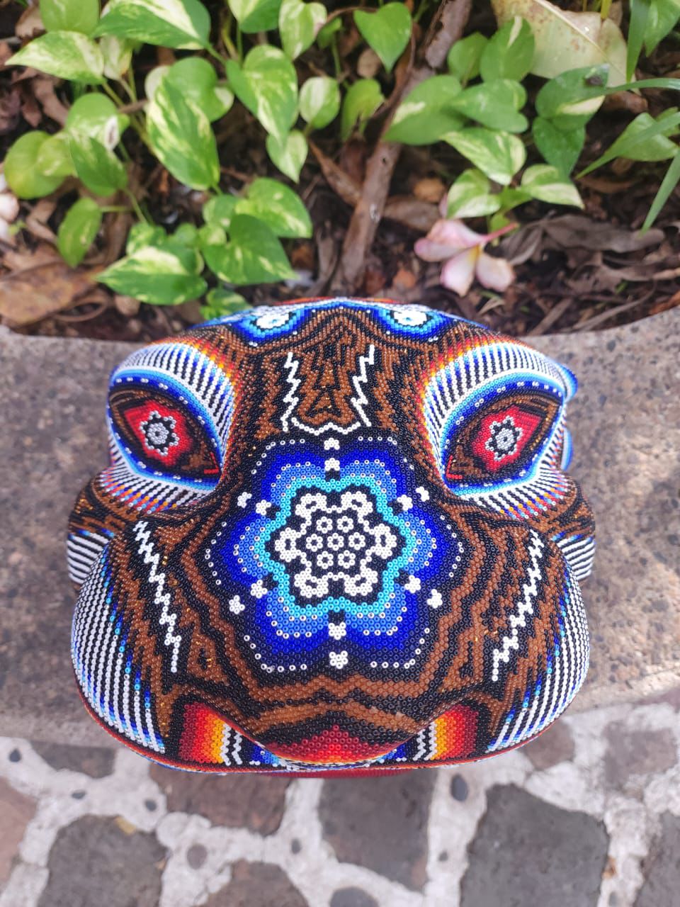Mexican Huichol Hand Beaded Jaguar Head By Santos Bautista PP8634 Oaxaca