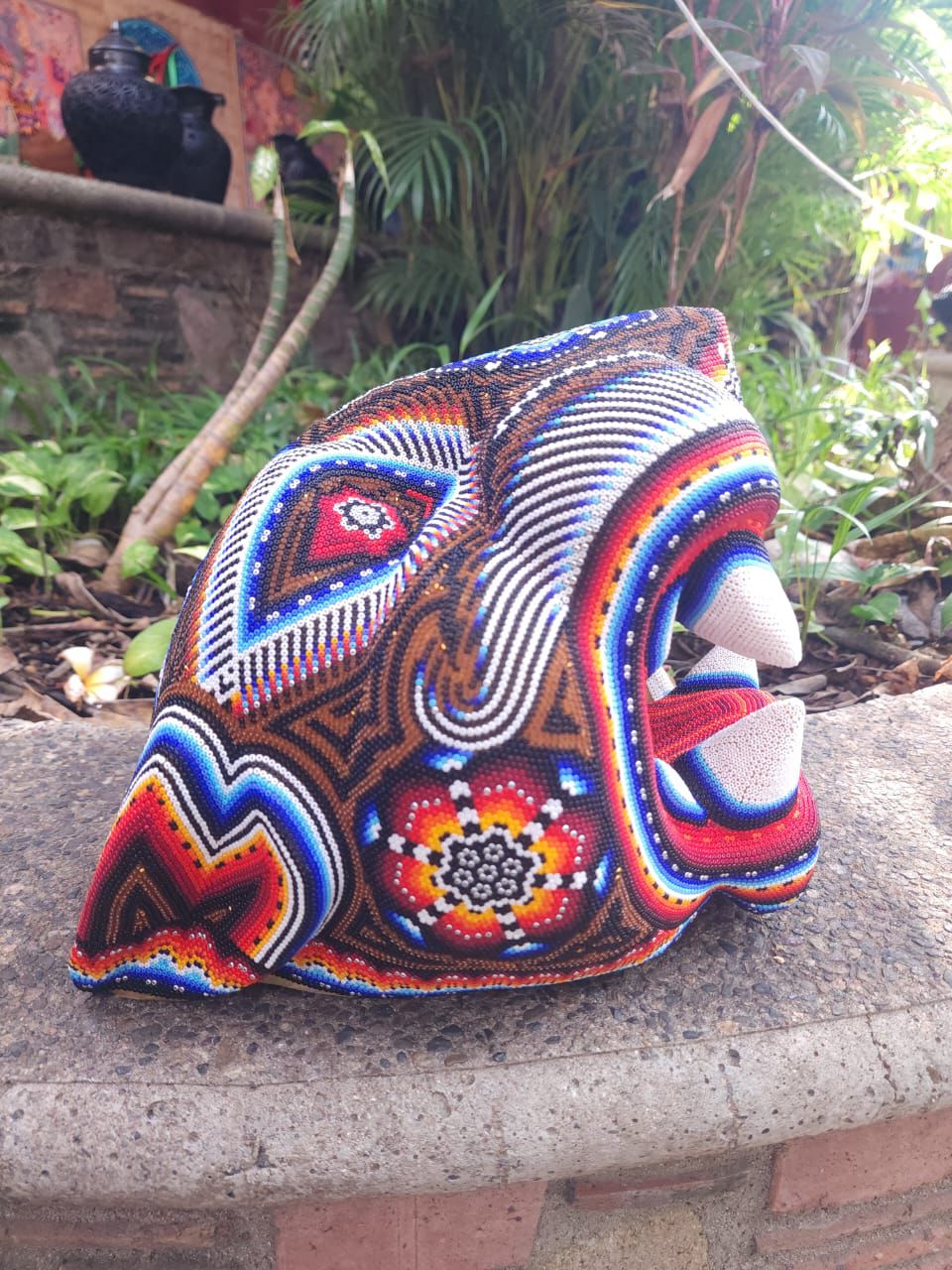 Mexican Huichol Hand Beaded Jaguar Head By Santos Bautista PP8634 Oaxaca