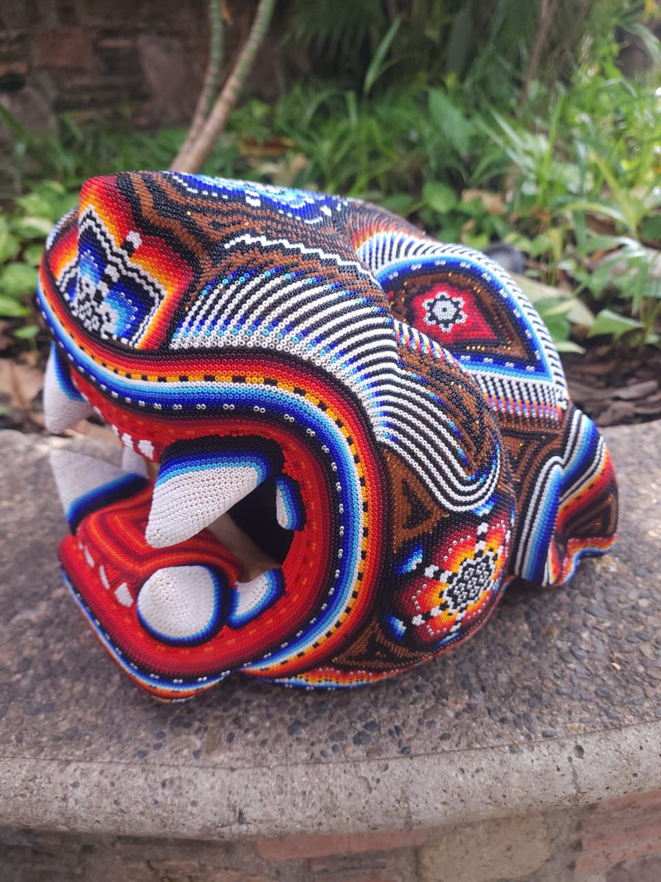 Mexican Huichol Hand Beaded Jaguar Head By Santos Bautista PP8634 Oaxaca
